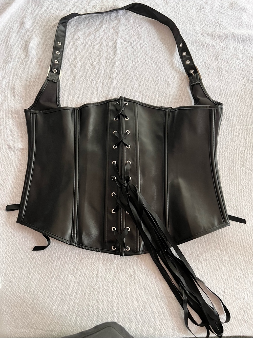 Black Faux Leather Lace-Up Corset Top